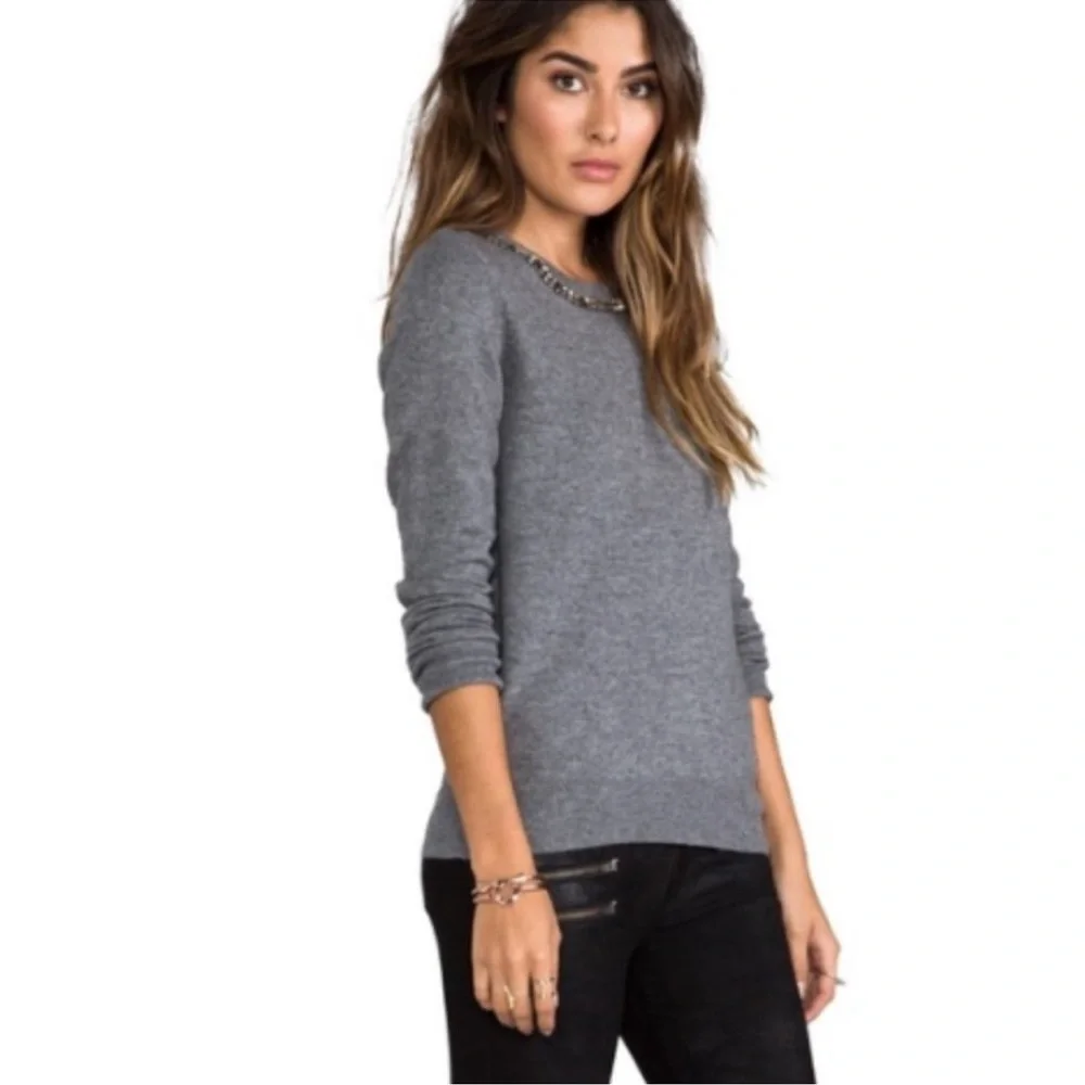 Equipment Femme Sweater Women’s M Gray Pullover Embellished Neck - Picture 3 of 13